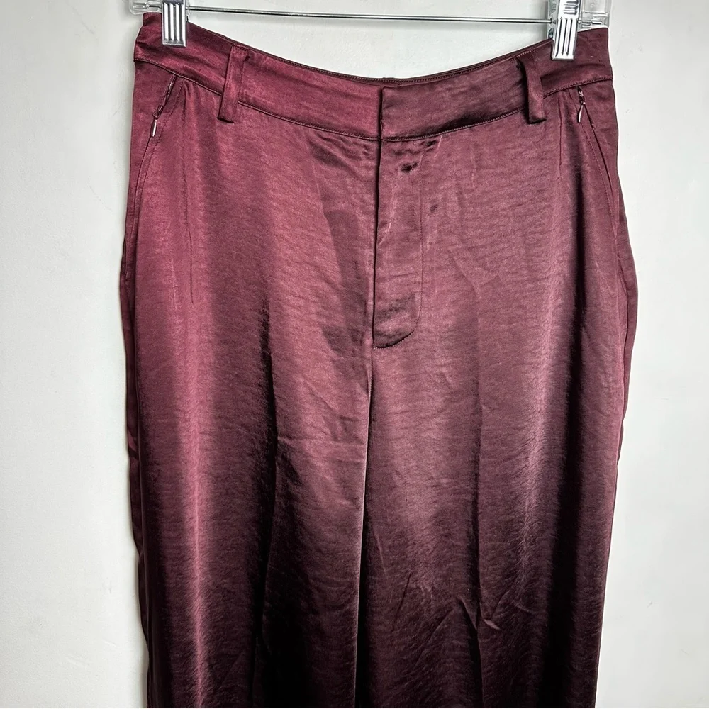 Good American Satin Pants Wide Leg Trouser Women's Size 2 or 26 Burgundy Stretch